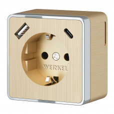 Розетка с заземлением, шторками и USB тип A+C Gallant (шампань рифленый) Werkel  a057703 W5071710
